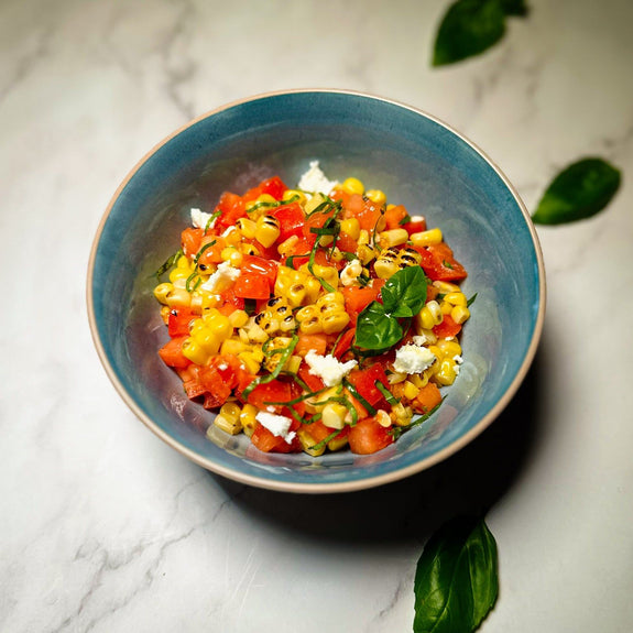 Grilled Corn, Basil, & Tomato Salad